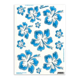 91.05322  Stickerset hawaiiaanse bloemen blauw L 340 x 240 mm