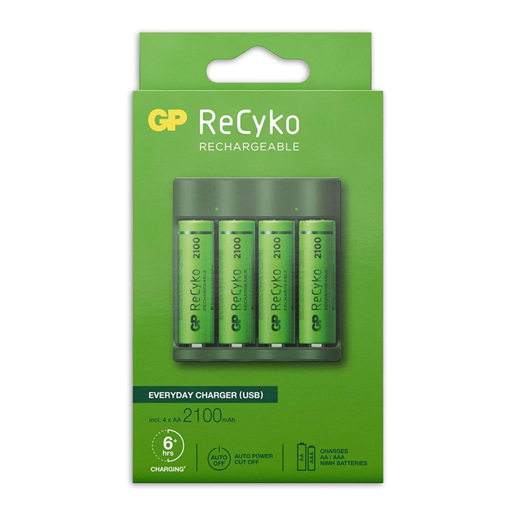 430918 GP USB batterijlader + 4 x AA-batterijen 2100mAh NiMH