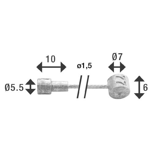 74.6412/27RVS ELVEDES Bremsseil innen Edelstahl 2350 mm ø 1,5 mm 1 x 19 ø 1,5 x 2350 / ø 5,5 × 10 + ø 7 × 6 mm