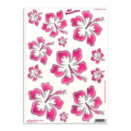 91.05321 MERKLOOS Stickerset hawaiiaanse bloemen roze L 340 x 240 mm