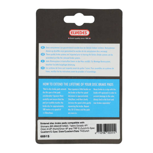 74.6891S ELVEDES Scheibenbremsbeläge Gesintert Gold Satz