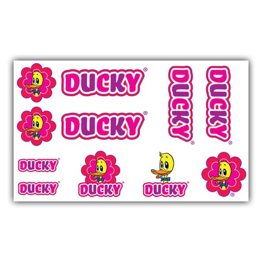 092081  Fiets frame stickerset Ducky roze 125 x 180 mm