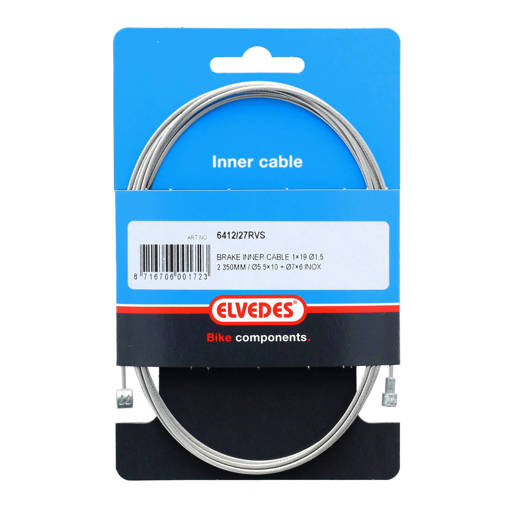 74.6412/27RVS ELVEDES Bremsseil innen Edelstahl 2350 mm ø 1,5 mm 1 x 19 ø 1,5 x 2350 / ø 5,5 × 10 + ø 7 × 6 mm