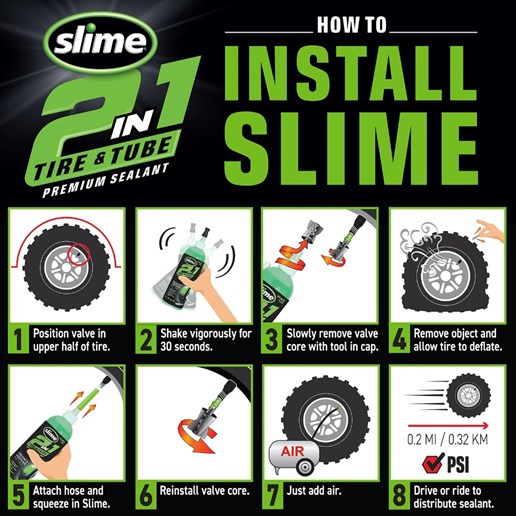 40K.10193 SLIME Slime 2 en 1 pour l'étanchéité des pneus et des chambres à air 16 oz / 473 ml